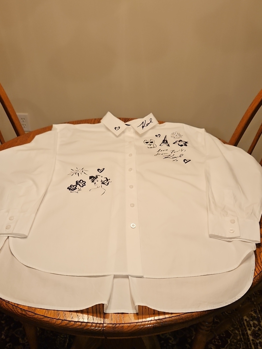 Karl Lagerfeld Oversized Whimsey Graphic Button Down Shirt White - Picture 4 of 5